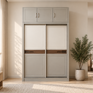 Tủ Quần Áo Cánh Lùa Kịch Trần Hiện Đại Phối Màu Xám Trắng 1201#