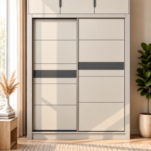 Tủ Quần Áo 2 Cánh Lùa 3 Ngăn Tủ Phía Trên Hiện Đại Màu Kem 1206#