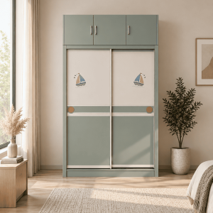 Tủ Quần Áo Cánh Lùa Kịch Trần Màu Xanh Mint Phối Trắng Dễ Thương 1215#