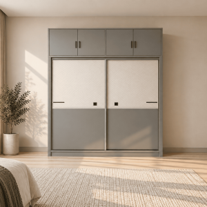 Tủ Quần Áo Cánh Lùa Kịch Trần Hiện Đại Phối Màu Xám Trắng 1602#