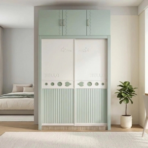 Tủ Quần Áo Cánh Lùa Kịch Trần Màu Xanh Mint Phối Trắng Dễ Thương