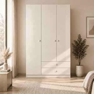 Tủ Quần Áo 4 Cánh Hiện Đại 2 Ngăn Kéo Màu Trắng 8807#