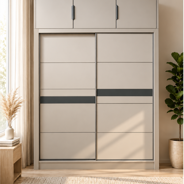 Tủ Quần Áo Cánh Lùa Kịch Trần Phối Màu Kem Xám 1206#